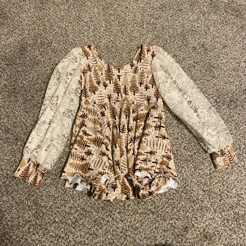 Lace Sleeve Tree Print Bodysuit - Picture 3 of 3